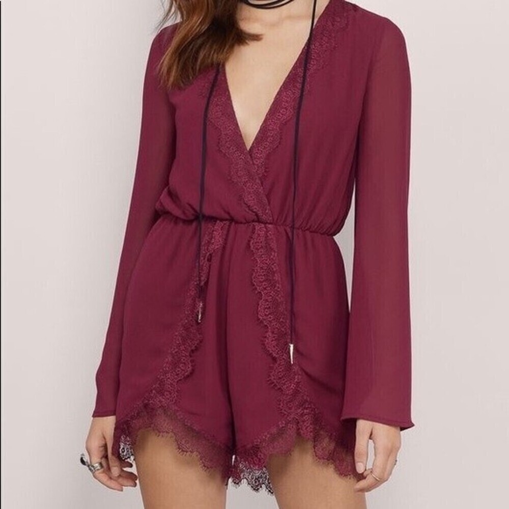 Cotton Candy medium merlot color lacy tie romper